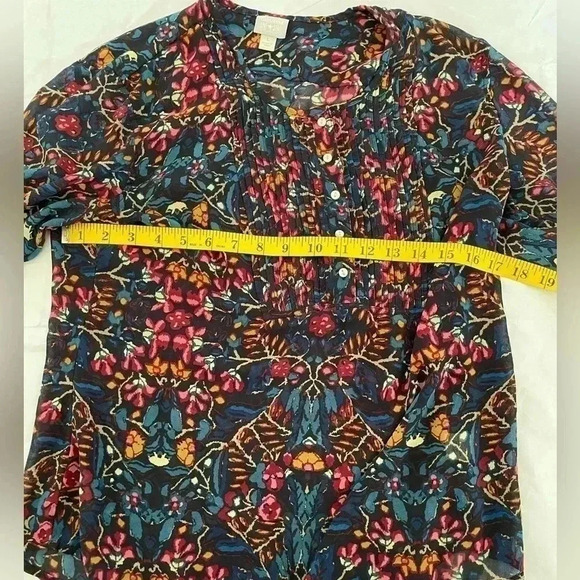 Converse One Star  Size L Blue Floral Blouse Popover Shirt Top Semi Sheer - Picture 8 of 11